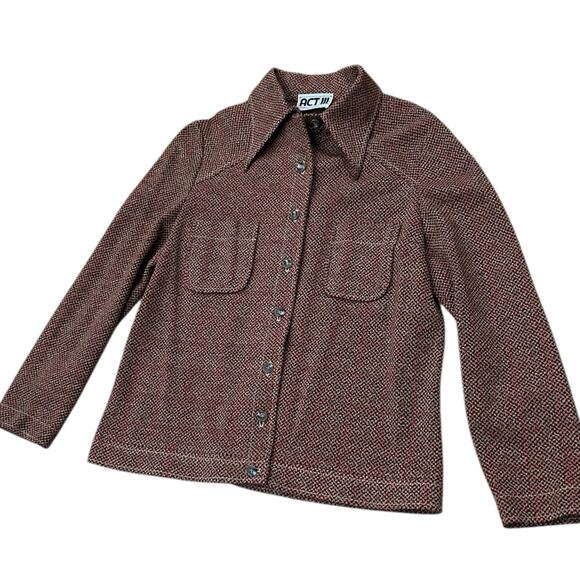 Vintage 1970s Red Checkered Shirt Jacket Tweed Style Button Up / Medium - - Picture 2 of 4